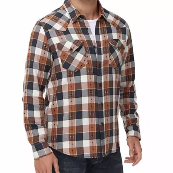 Frye Men's Jacquard Flannel Button Down Shirt size Medium 100% Cotton - Picture 1 of 9